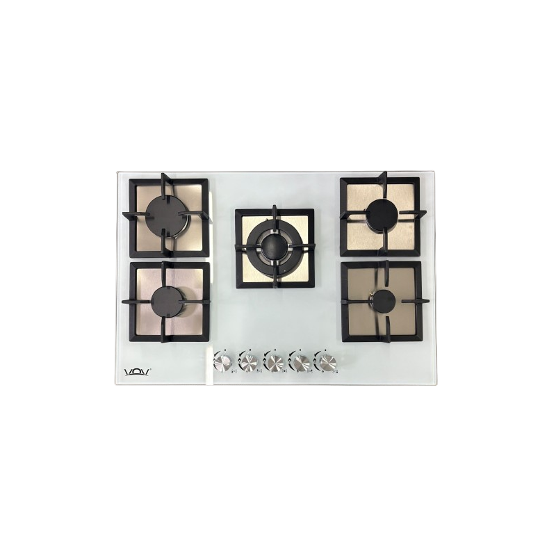Piano Cottura - Piano cottura VOV 75cm VGH76-5004GLW vetro bianco con bruciatori in Ghisa