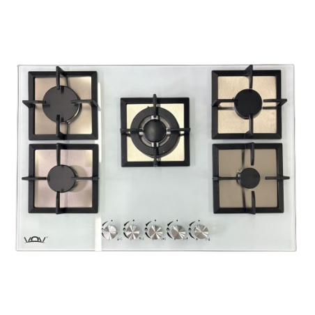 Piano Cottura - Piano cottura VOV 75cm VGH76-5004GLW vetro bianco con bruciatori in Ghisa