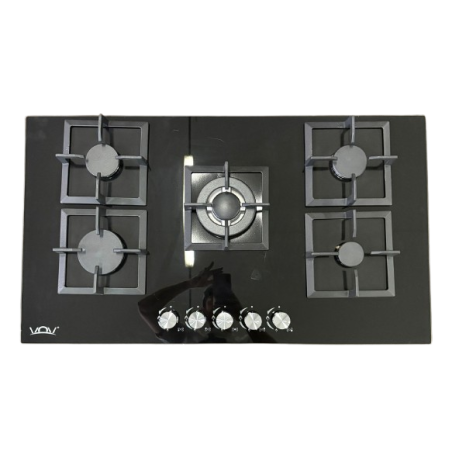 Piano Cottura - Piano cottura 5 fuochi VOV 90CM VETRO NERO griglie in GHISA