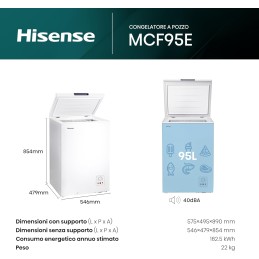 Congelatori - Congelatore MCF95E a Pozzetto 95 L di capacità, Silenzioso 40 dB, Bianco