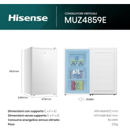 Congelatori - Congelatore Hisense MUZ4859E, Congelatore Verticale, Bianco, 61L [Classe di efficienza energetica E]