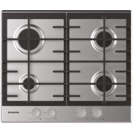 Piano Cottura - Hoover HHG6BRMX - Piano cottura a gas a quattro fuochi, 60 cm, con supporti in ghisa, in acciaio INOX