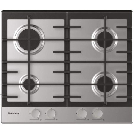 Piano Cottura - Hoover HHG6BRMX - Piano cottura a gas a quattro fuochi, 60 cm, con supporti in ghisa, in acciaio INOX
