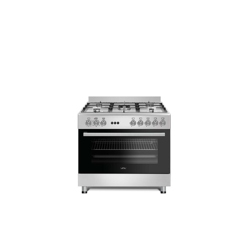 Piano Cottura - CUCINA A GAS/METANO VOV VCF9060GE-HI 90X60 A LIBERA INSTALLAZIONE 5 FUOCHI CON FORNO CLASSE A INOX - GREY
